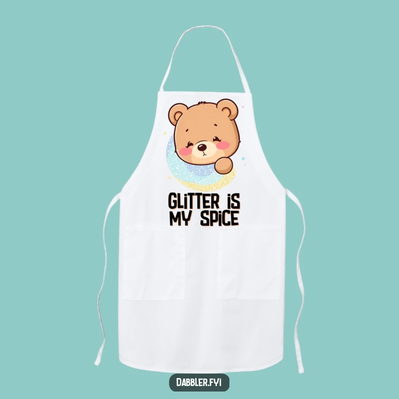 Funny Bear Glitter Apron: Kitchen Fun with a Curious Character's Sparkle Obsession!