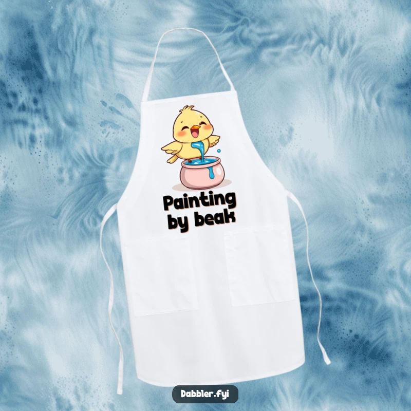 Funny Apron: A joyful bird enthusiastically dips its beak into a pot of blue ink, perfect for messy art sessions.