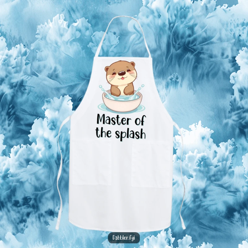 Funny Otter Apron illustrating a playful otter splashing in a dish, ideal for kitchen fun and protection.