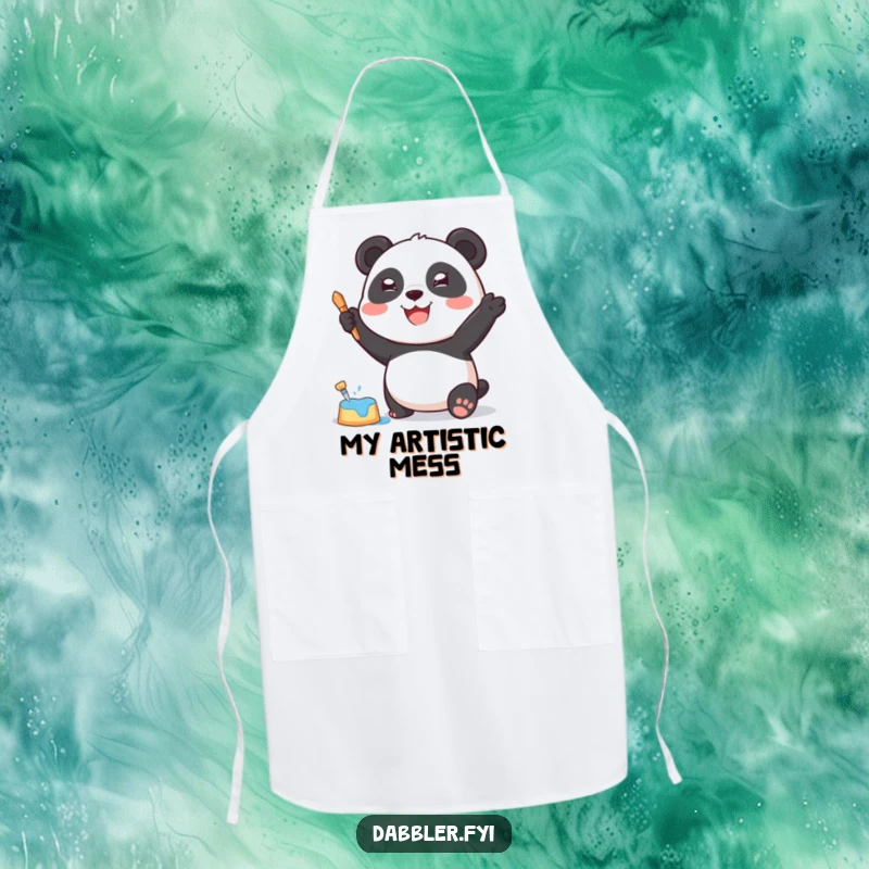 Funny Apron: A joyful panda character enthusiastically dabbing paint with a sponge, perfect for creative messes.