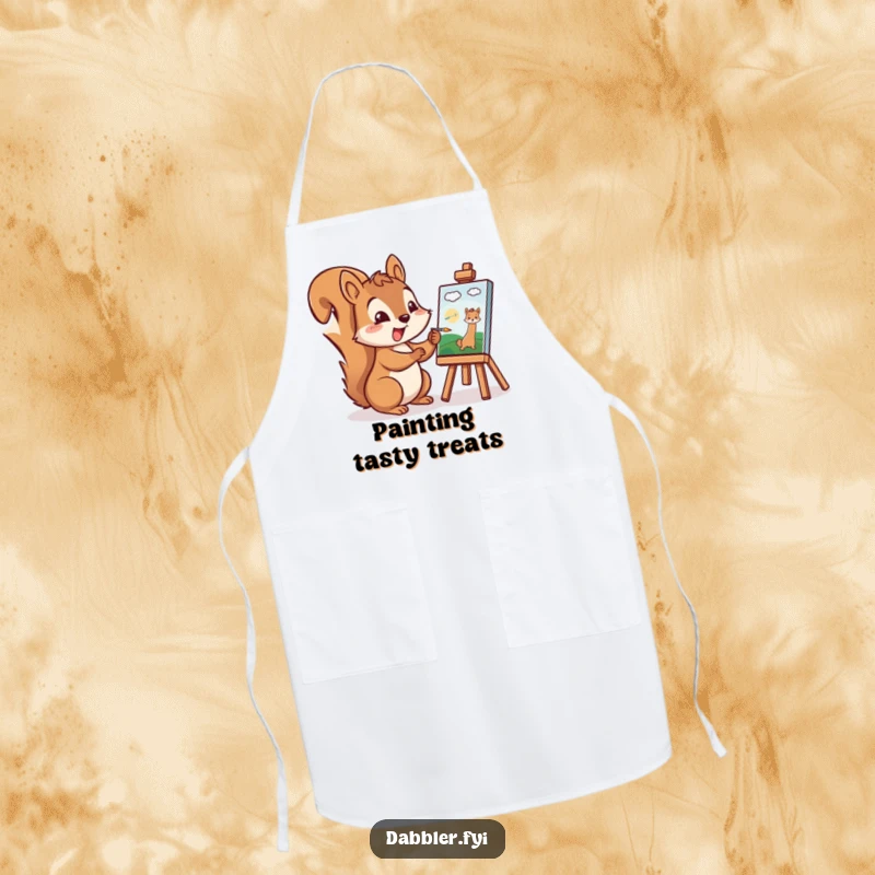 Funny Squirrel Apron: A cheerful squirrel excitedly paints a tiny picture, perfect for protecting clothes during artistic endeavors.