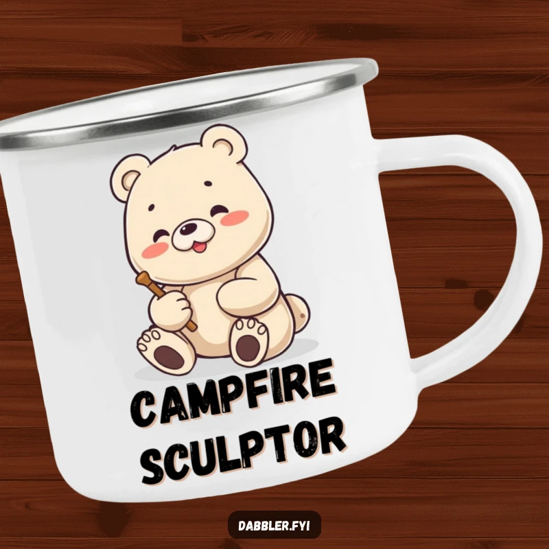 Funny Bear Camping Mug: Content bear sculpting a figure, perfect for outdoor drinks and embracing artistic passion.