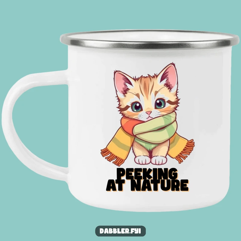 Funny Kitten Scarf Camping Mug: Adventure with a Cozy Peek, Perfect Funny Gift