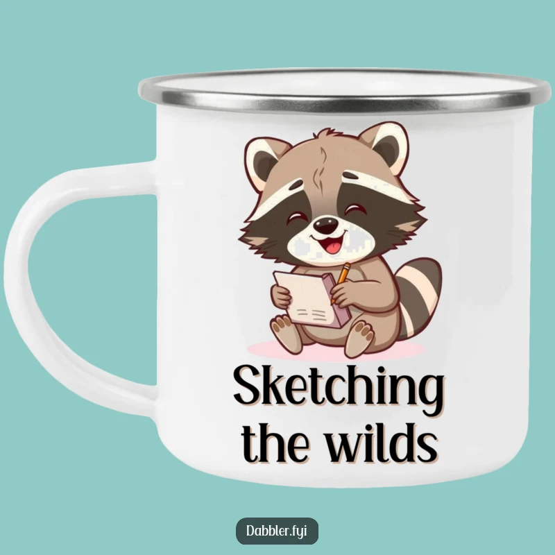 Funny Raccoon Sketch Camping Mug: Artist Raccoon Outdoors, Creative Campfire Fun, Perfect Funny Gift