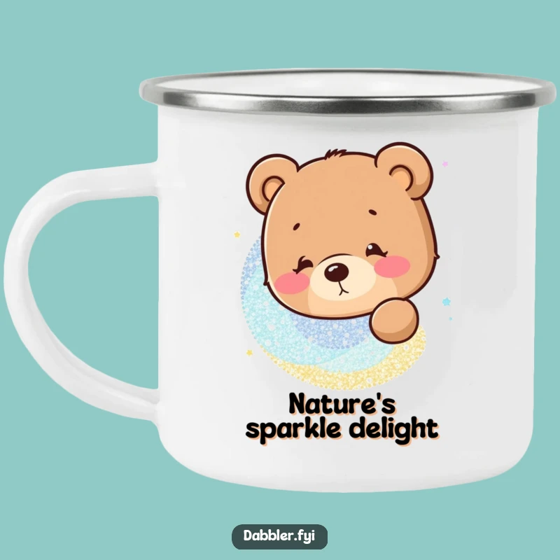 Funny Bear Glitter Camping Mug: Adventure Fuel with Curious Sparkle!