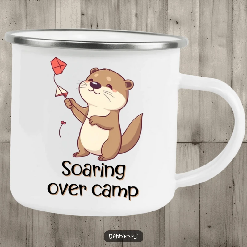 Funny Otter Camping Mug: A determined otter tries to fly a small, handmade kite, ideal for outdoor brews and adventures.