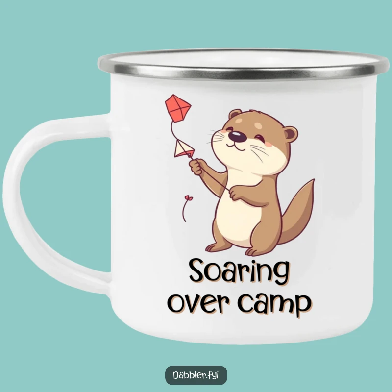 Funny Otter Kite Flyer Camping Mug: Determined Character Flying a Handmade Kite