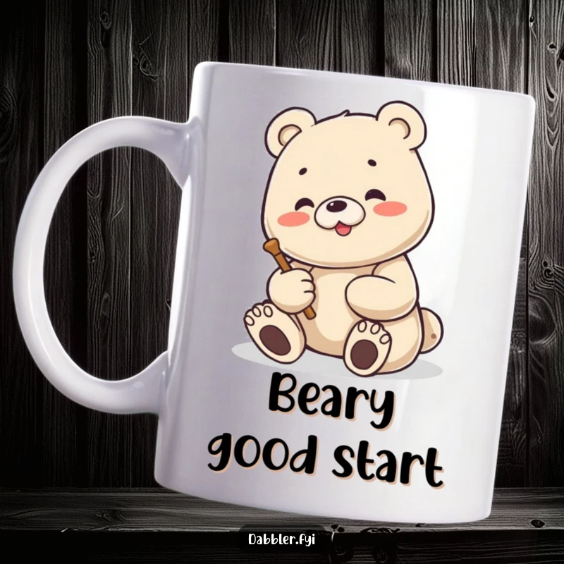 Funny Bear Mug: Content bear enthusiastically sculpting a small figure with focus and joy, a humorous ode to creativity.