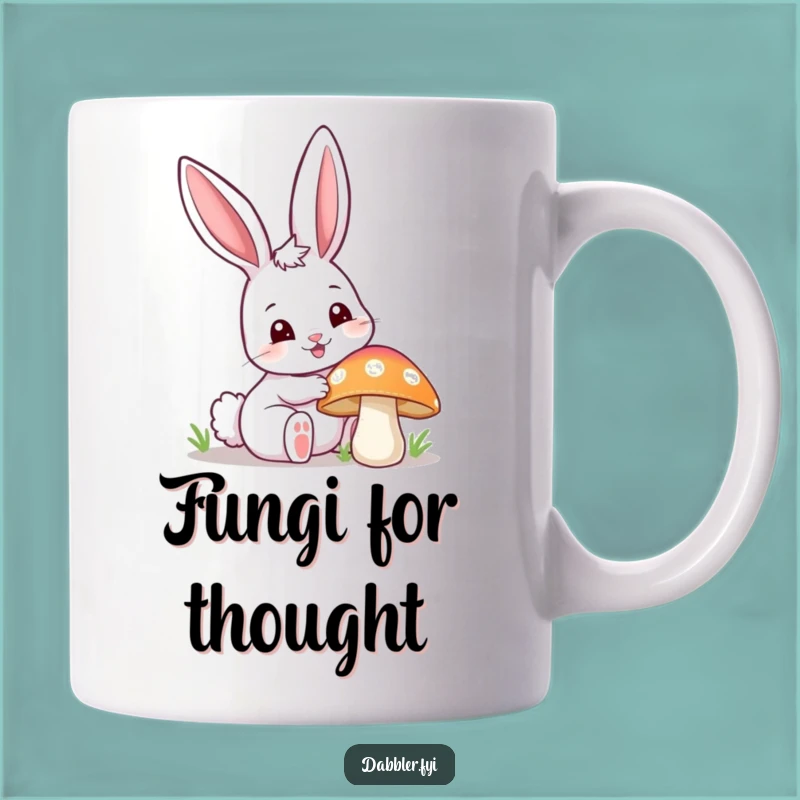 Funny Happy Bunny Poking Mushroom Mug - Whimsical Forest Lover's Gift