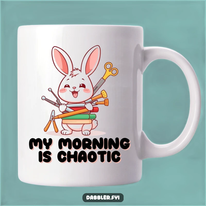Funny Rabbit Crafter Mug: Happy Bunny Balancing Tools, Perfect Gift for Hobbyists