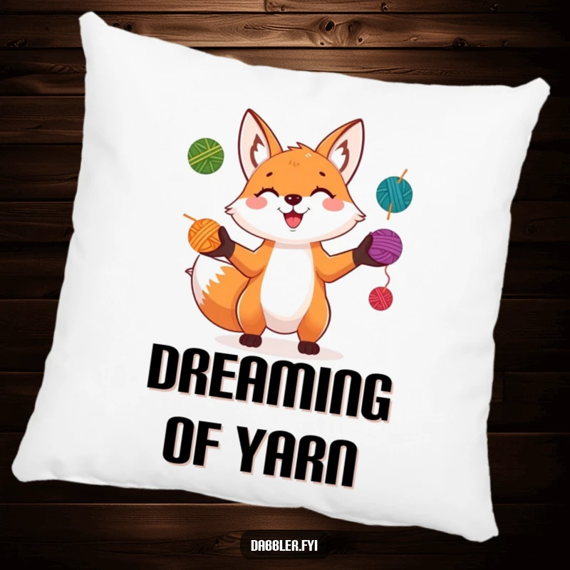 Funny Fox Pillow: A playful fox grins while juggling colorful yarn balls, a soft and humorous accent for any room.