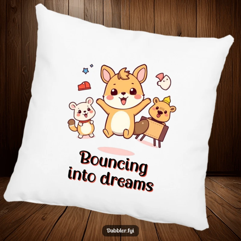 Funny pillow with a content animal happily riding a bicycle and reading a book simultaneously.