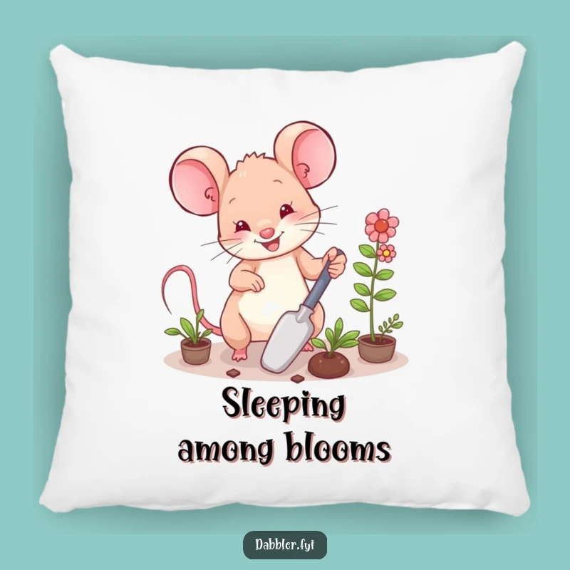 Funny Mouse Garden Pillow: Cozy Cushion with Happy Gardener Mouse!