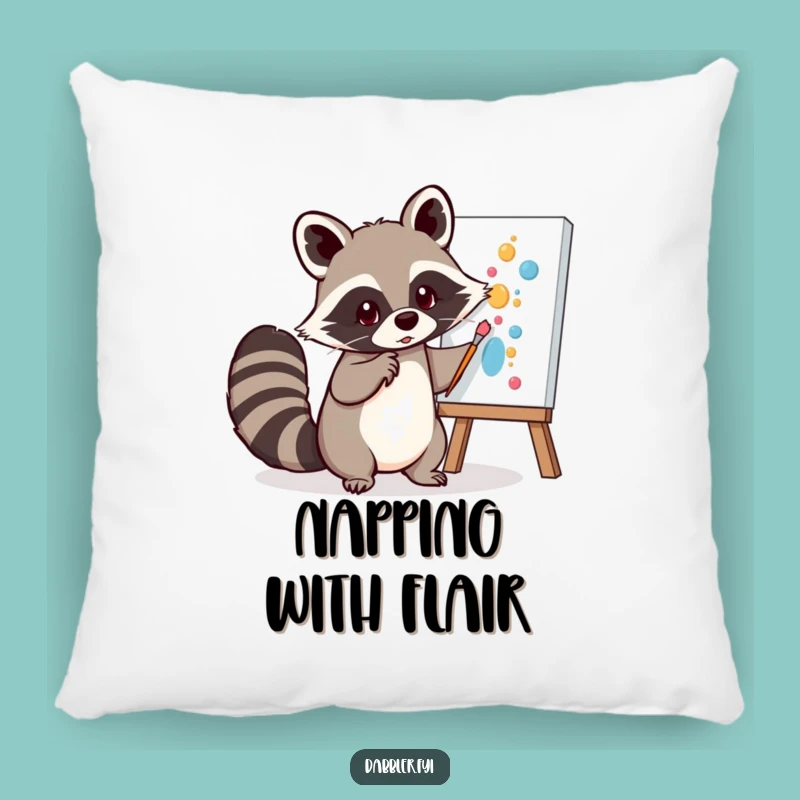Funny Raccoon Art Pillow: Cozy Comfort with a Mischievous Artistic Twist