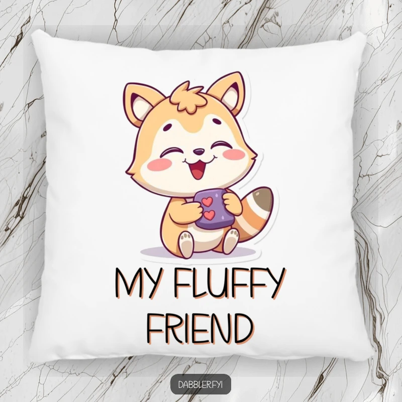 Funny Throw Pillow featuring a happy animal character captivated by a small, intriguing object, a soft and humorous decor item.
