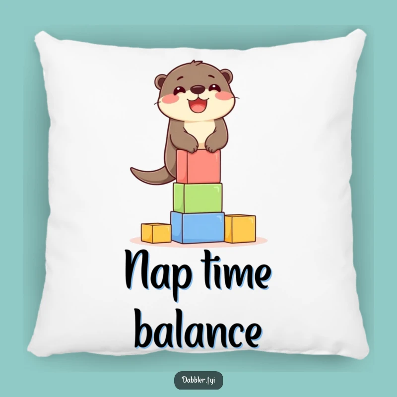 Funny Otter Blocks Pillow: Cozy Cushion with Delighted Otter's Tower!