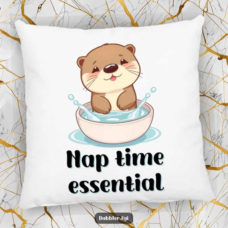 Funny Otter Pillow featuring a cute otter splashing playfully in a dish, offering comfort and a dose of humor.