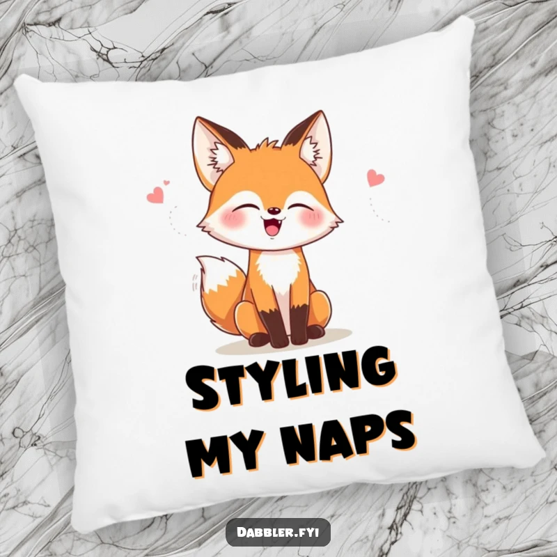 Funny pillow with a giggling fox trying on stylish accessories, offering comfort and a chic, humorous display as a funny gift.