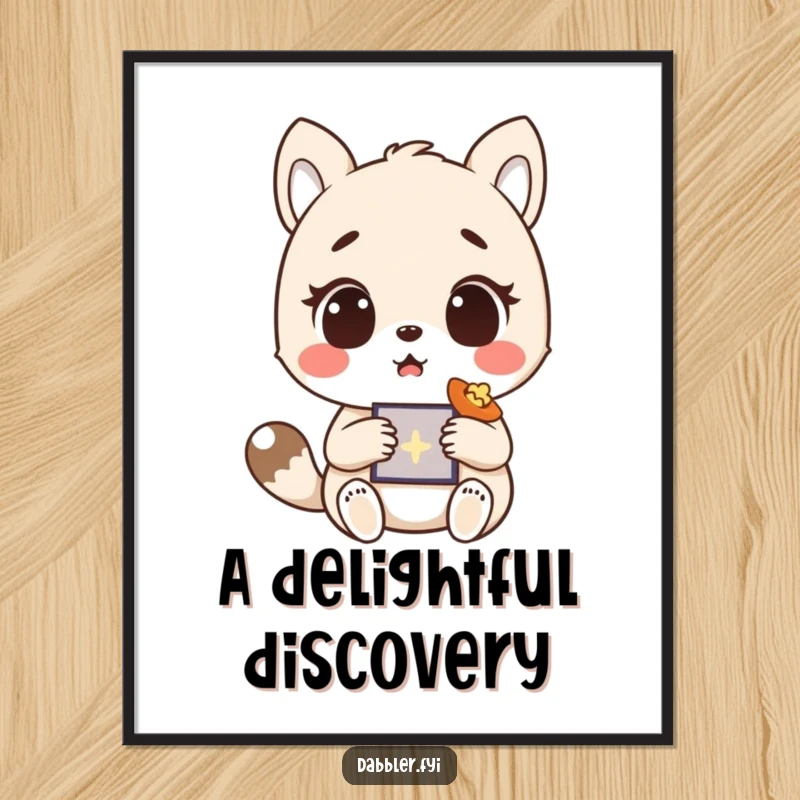 Funny Digital Art Print of a surprised animal character experiencing pure joy upon discovering something delightful, instant humorous decor.