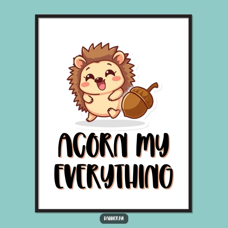 Funny Hedgehog & Acorn Digital Print: Playful Character Art, Instant Humorous Gift