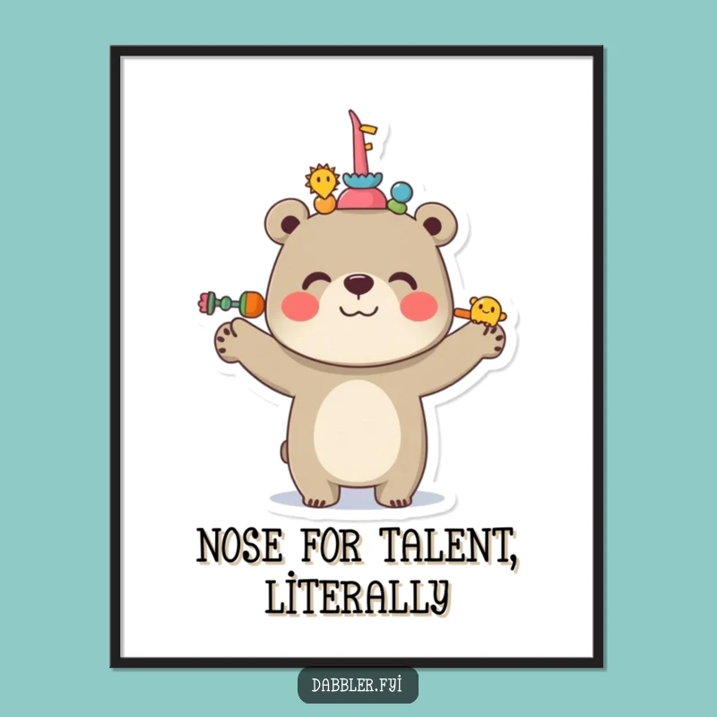 Funny Bear Digital Art: Balancing Act Print, Instant Gift