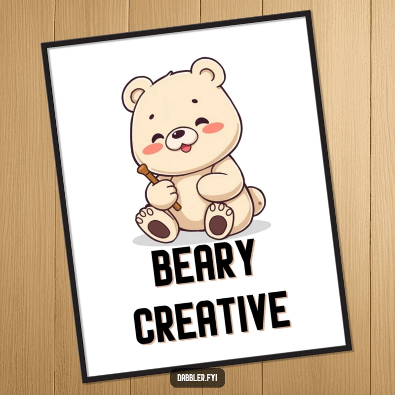 Funny Bear Digital Art: Content bear enthusiastically sculpting a small figure, a humorous and artistic artwork for instant download.
