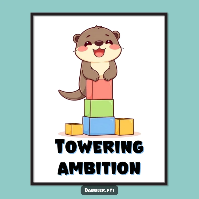 Funny Otter Blocks Digital Print: Delighted Otter's Tower Art, Instant Download!