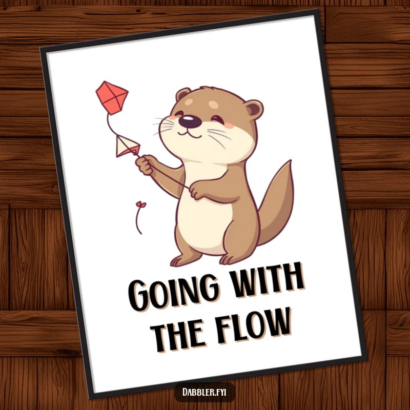 Funny Otter Digital Art Print: A determined otter tries to fly a small, handmade kite, bringing humorous and inspiring art to any room.