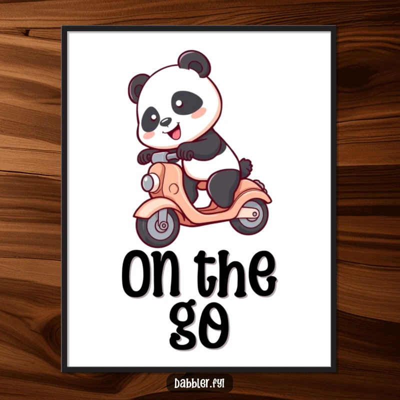 Funny Panda Digital Art: A spunky panda character joyfully rides a toy scooter, a downloadable print full of playful energy.