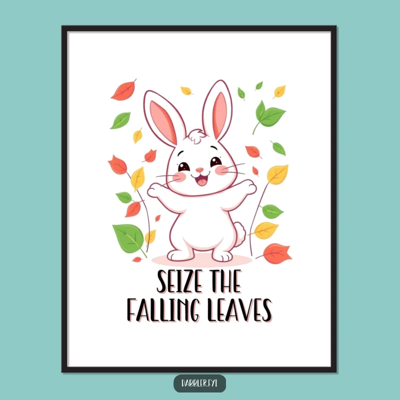 Funny Rabbit Juggling Digital Art: Happy Autumn Scene, Instant Funny Gift for Decor
