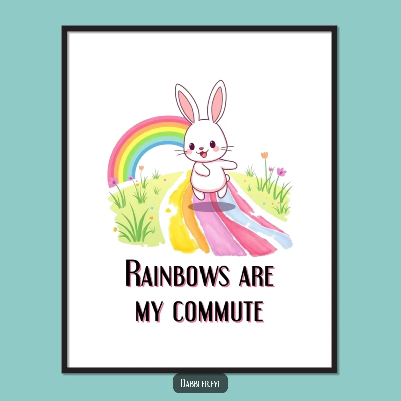Funny Rabbit Rainbow Path Digital Art: Instant Humorous Decor, Perfect Art Gift Download
