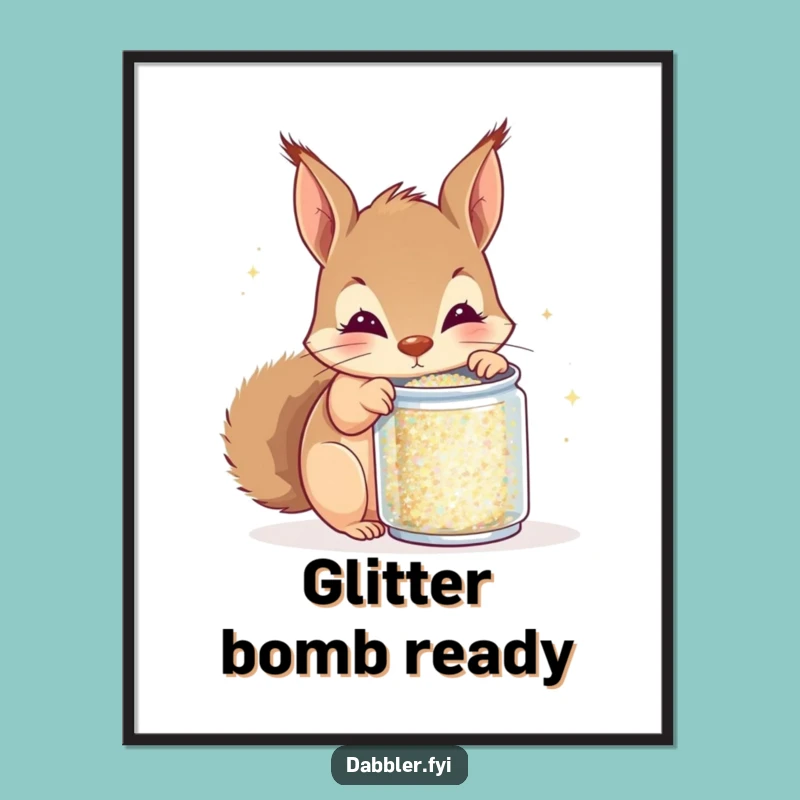 Funny Squirrel Digital Art Print - Instant Sparkly Wall Decor Gift