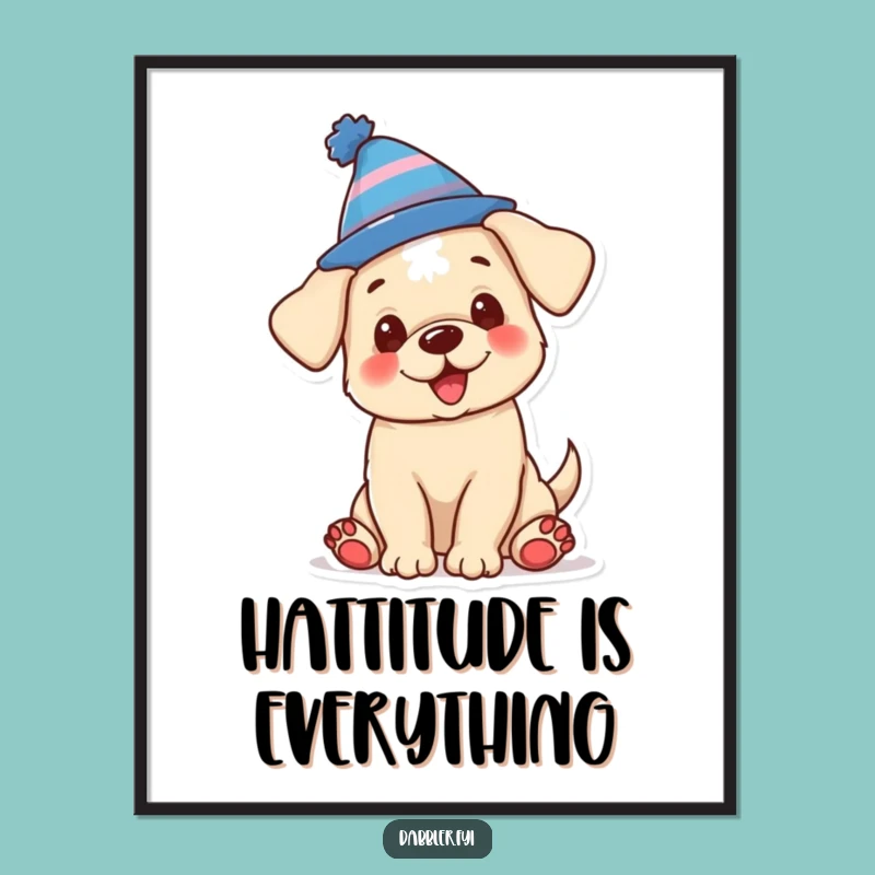 Funny Puppy Hat Digital Art: Instant Joyful Decor, a Whimsical Funny Gift