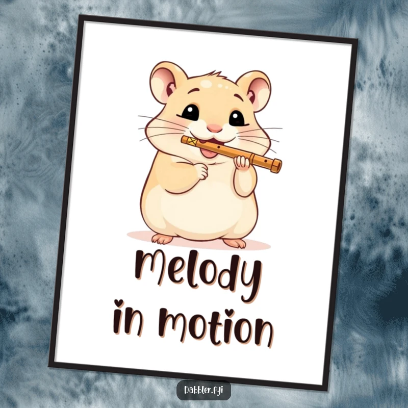 Funny Hamster Digital Art Print: A delighted hamster joyfully plays a miniature flute, captured in vibrant detail for instant cheer.