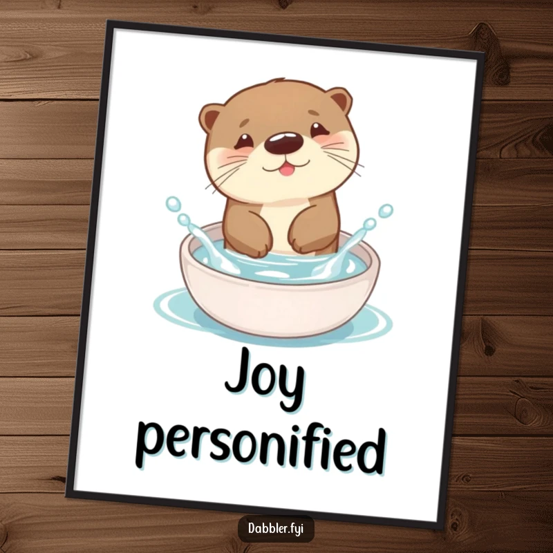 Funny Otter Digital Art Print of a happy otter splashing water in a colorful dish, offering instant whimsical decor.