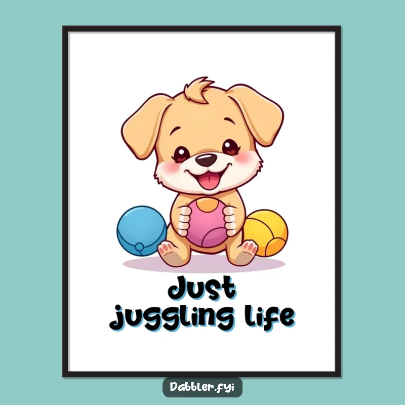 Funny Puppy Juggling Digital Art: Instant Giggle-Worthy Pup Decor