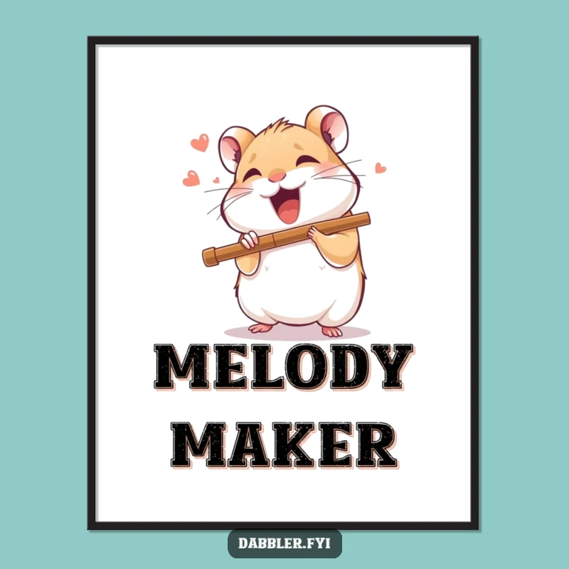 Funny Hamster Flutist Digital Art: Joyful Hamster Print, Gift