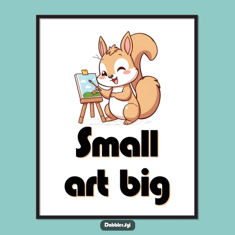 Funny Squirrel Painter Digital Art: Cheerful Artist Squirrel Print, Gift