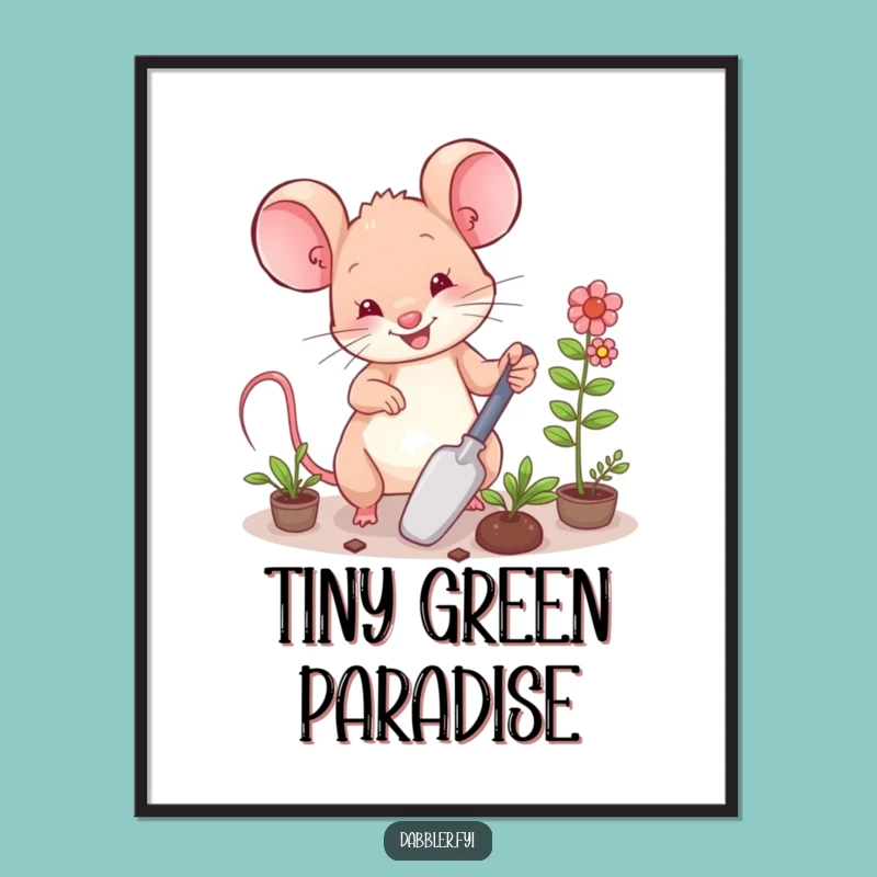 Funny Mouse Garden Digital Print: Happy Mouse Art, Instant Download!