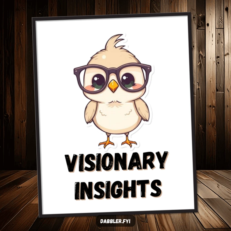 Funny Bird Digital Art Print of a bird comically wearing oversized glasses, offering instant intellectual and humorous decor.