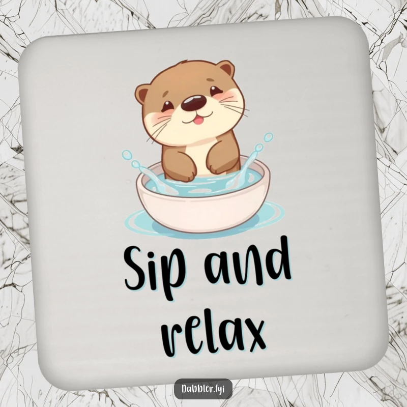 Funny Otter Drink Coaster featuring a cute otter splashing in a dish, adding a touch of humor to drink service.