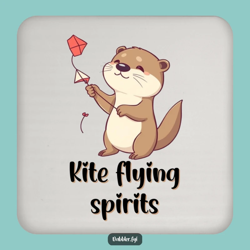 Funny Otter Kite Flyer Coaster: Determined Character Flying a Handmade Kite