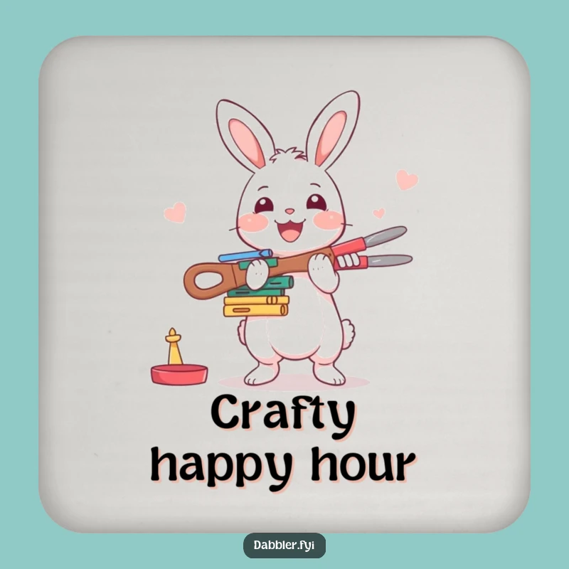 Funny Rabbit Crafter Coaster: Happy Character Balancing Crafting Tools with Enthusiasm