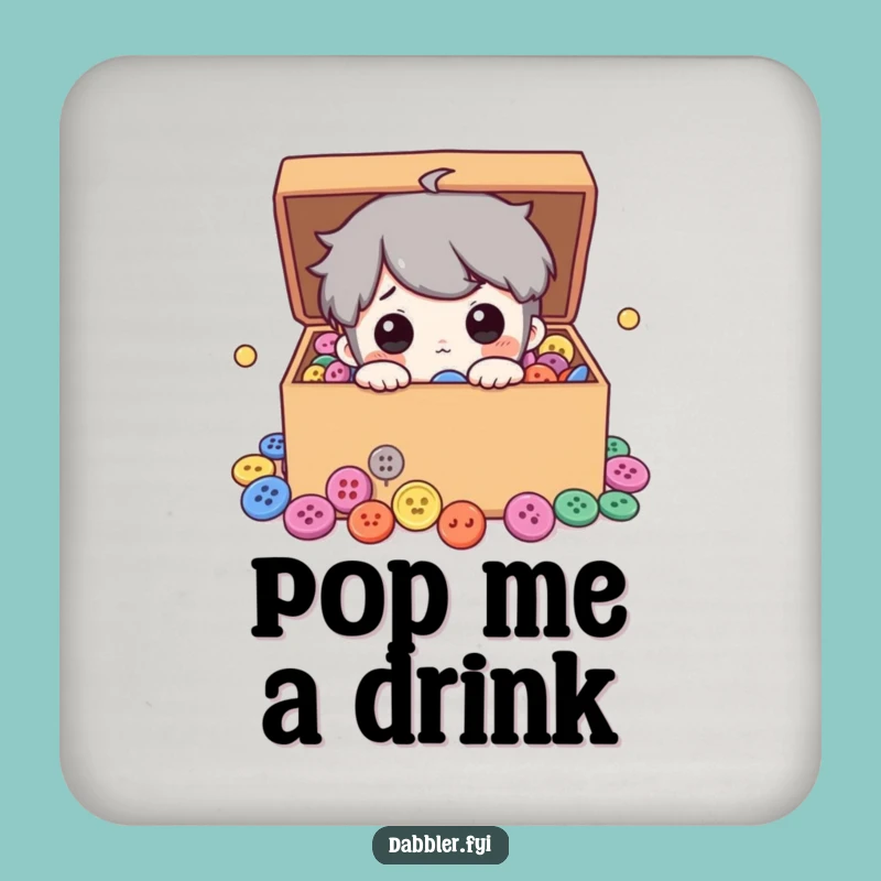 Funny Button Coaster: Curious Character Peeking into Buttons, Unique Funny Gift