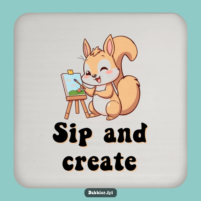 Funny Squirrel Painter Coaster: Protect Surfaces, Cheerful Squirrel Funny Gift