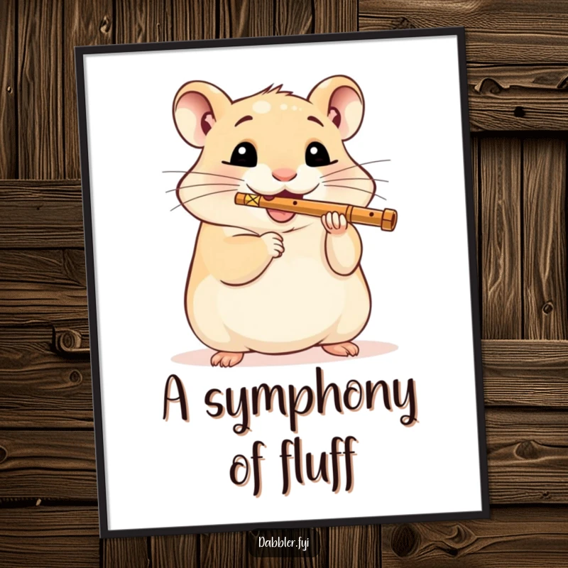 Funny Hamster Poster: A delighted hamster passionately plays a miniature flute, its expression full of unadulterated joy and musical bliss.