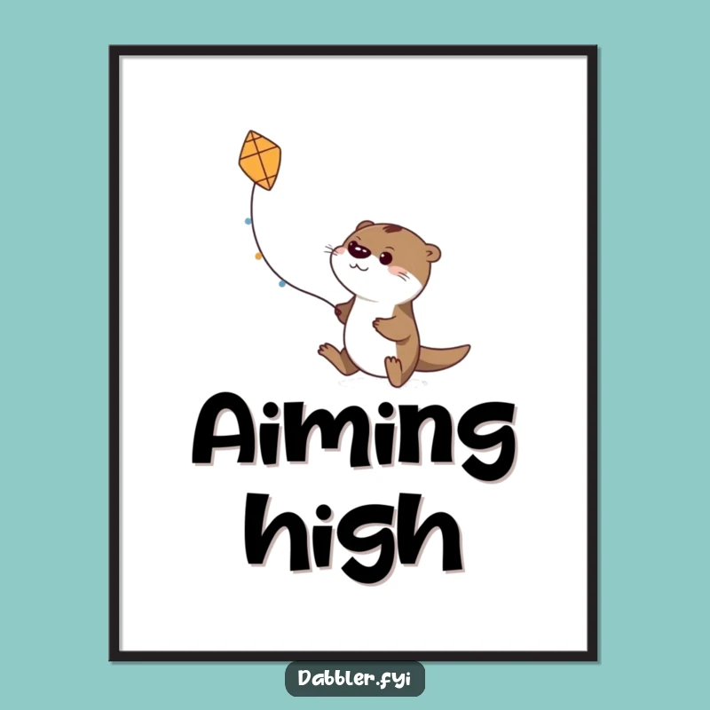 Funny Otter Kite Flyer Poster: Determined Otter Art, Whimsical Funny Gift