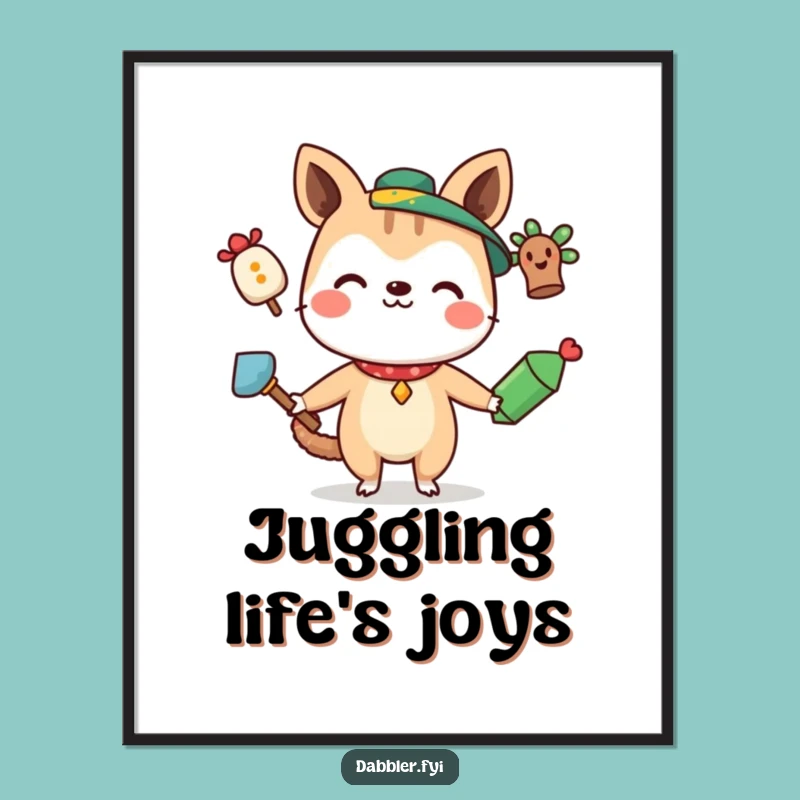 Funny Juggling Animal Poster: Quirky Skills Art, Perfect Wall Decor Gift