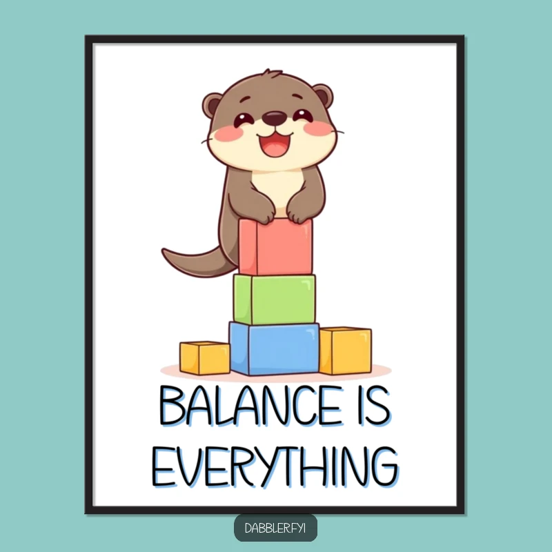 Funny Otter Blocks Poster: Delighted Character's Tower Art, Playful Gift!