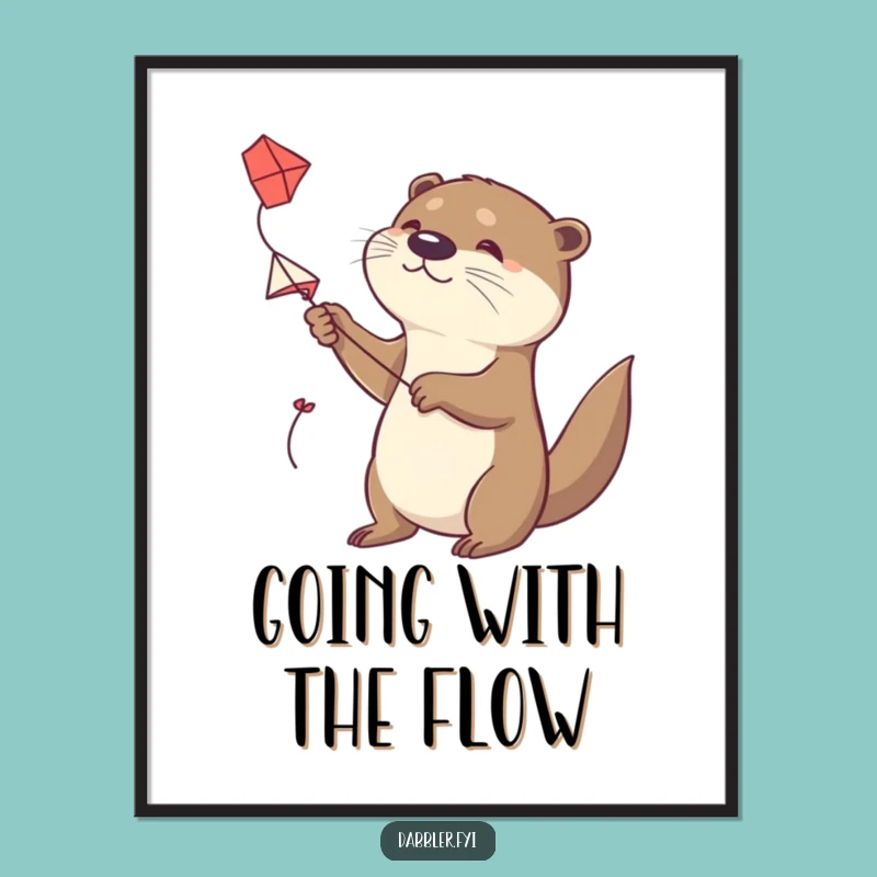 Funny Otter Kite Flyer Poster: Determined Character Flying a Handmade Kite